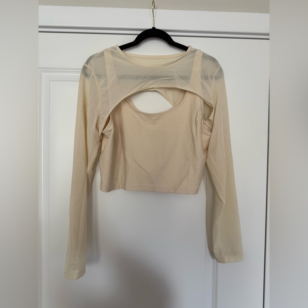 Old Navy Cream Sheer Long Sleeve Crop Top